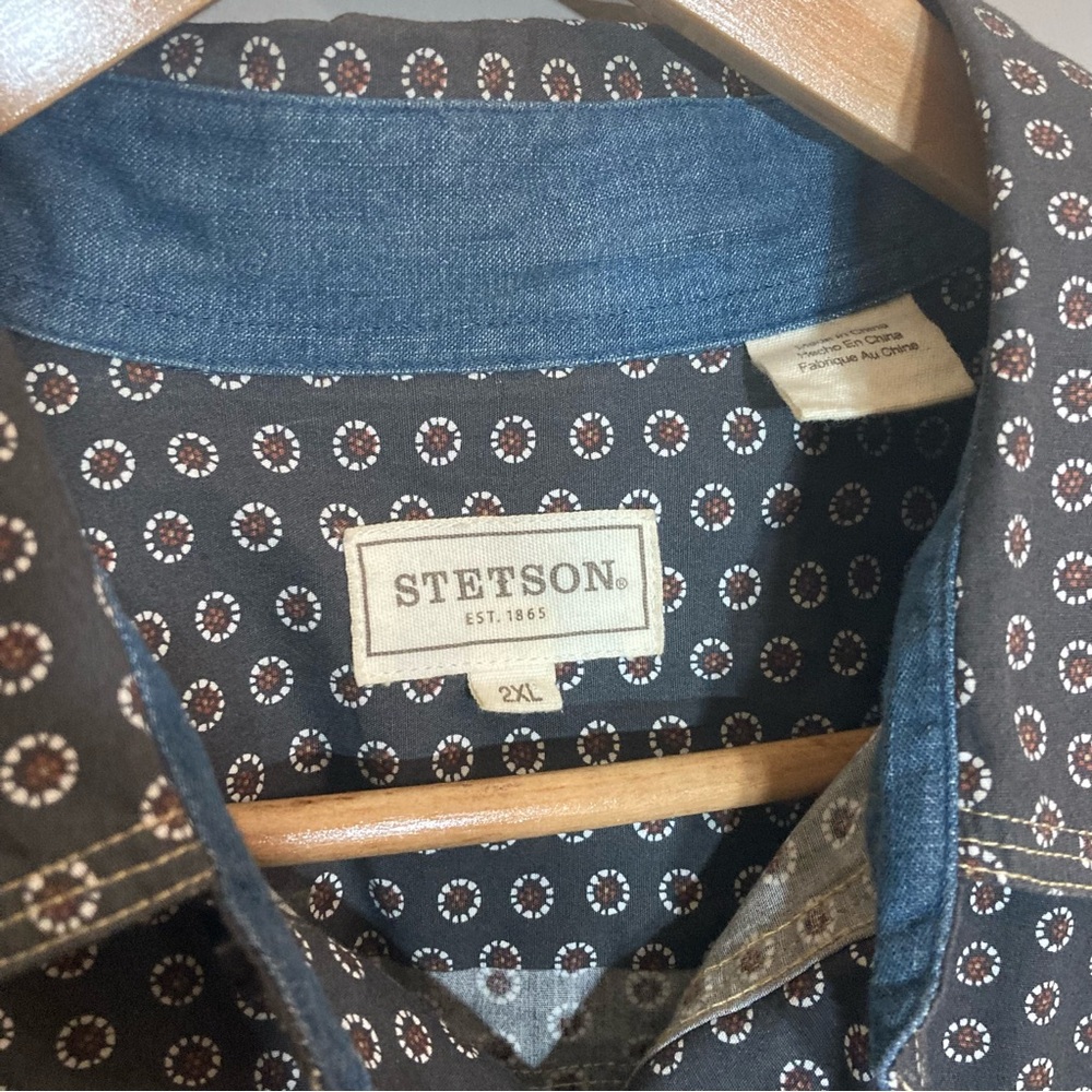 Stetson Men's Western Long Sleeve Button-Up Shirt Snaps Logo Geo 2XL - Picture 2 of 11